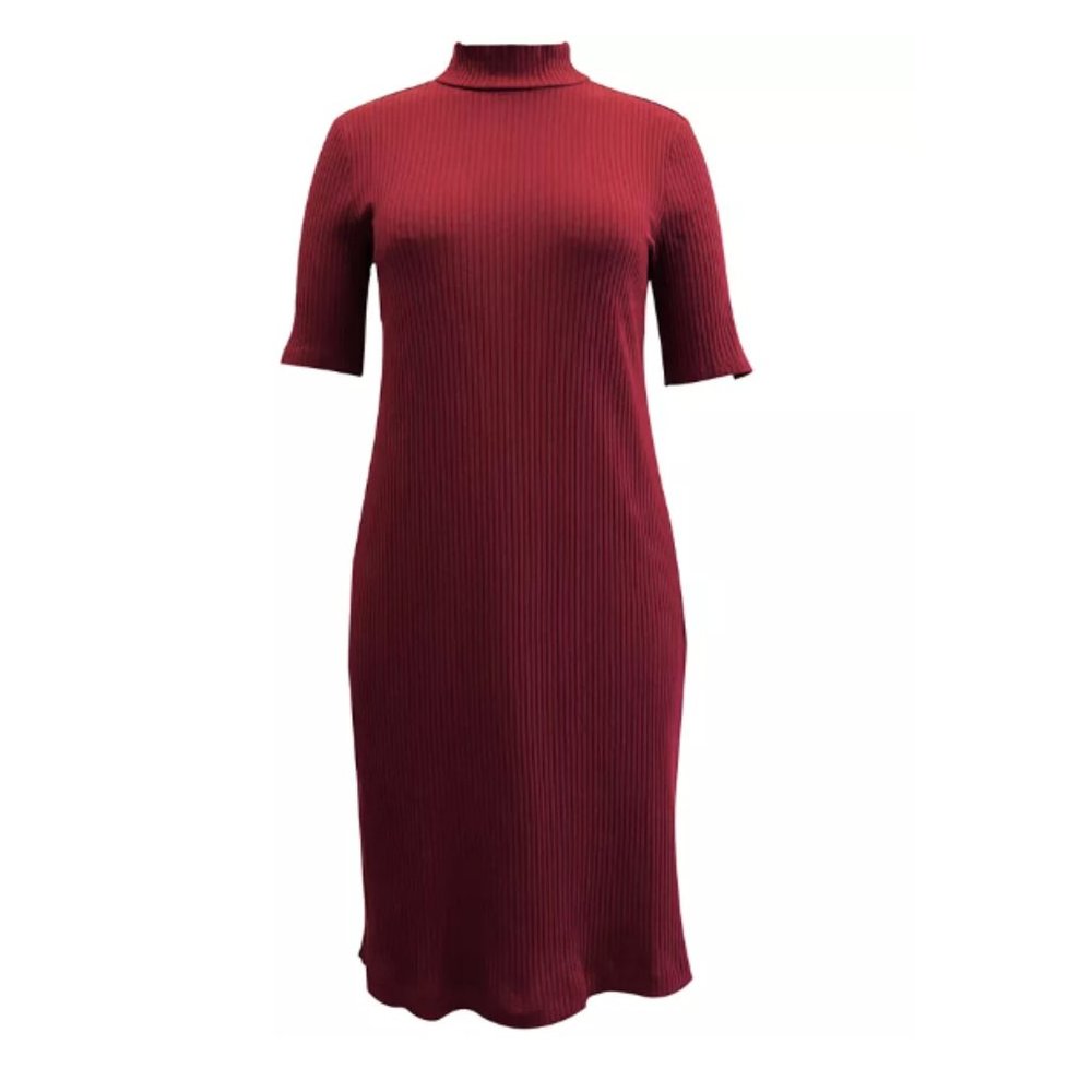 Rib-Knit Mock-Neck Dress